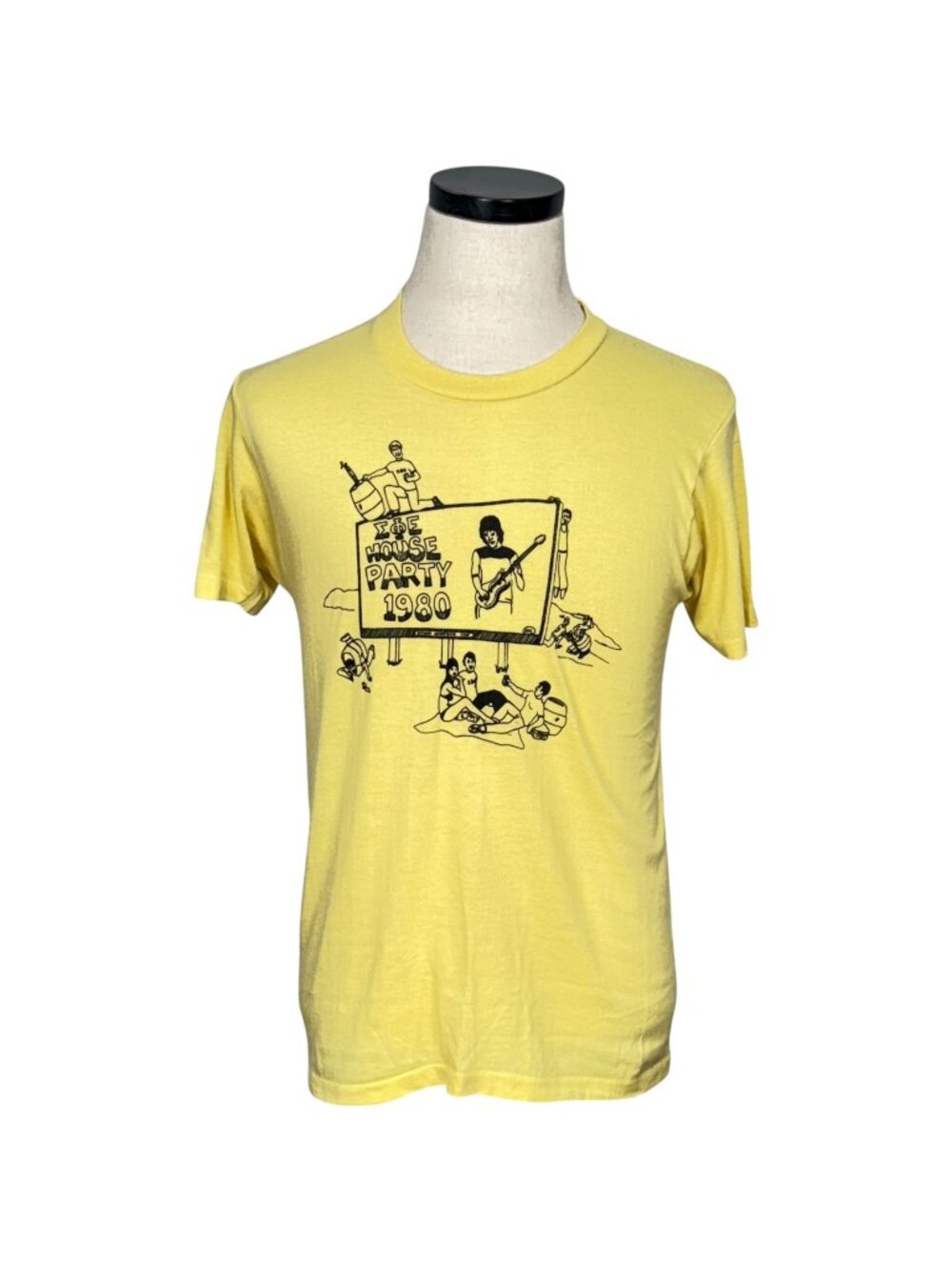 Vintage 1980 Yellow "The House Party" Graphic T-Shirt Large Single Stitched